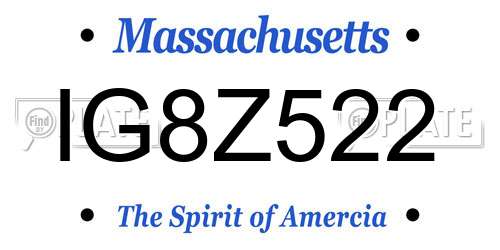 IG8Z522 Massachusetts License Plate