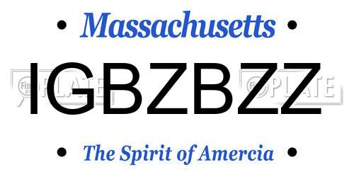 IGBZBZZ Massachusetts License Plate