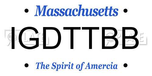IGDTTBB Massachusetts License Plate