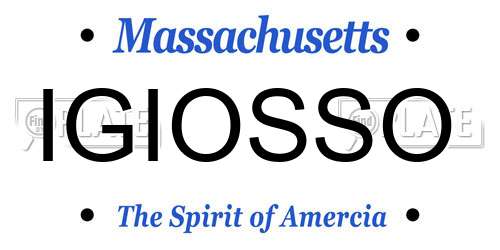 IGIOSSO Massachusetts License Plate