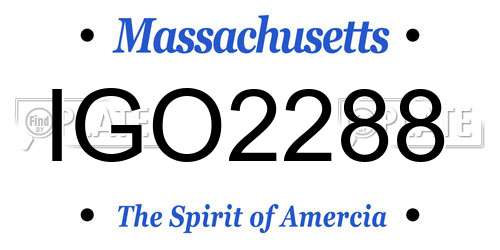 IGO2288 Massachusetts License Plate