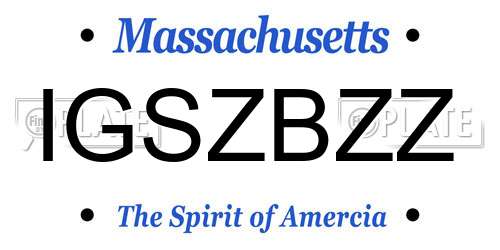 IGSZBZZ Massachusetts License Plate