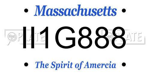 II1G888 Massachusetts License Plate