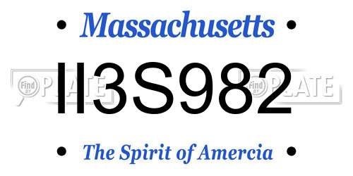 II3S982 Massachusetts License Plate