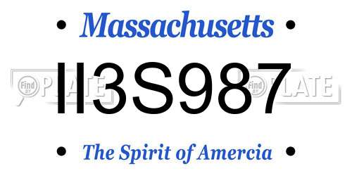 II3S987 Massachusetts License Plate