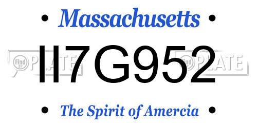 II7G952 Massachusetts License Plate
