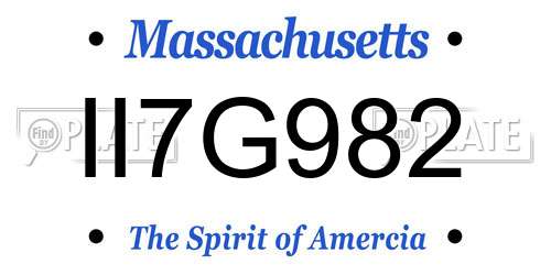 II7G982 Massachusetts License Plate