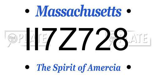II7Z728 Massachusetts License Plate