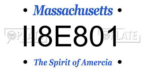 II8E801 Massachusetts License Plate