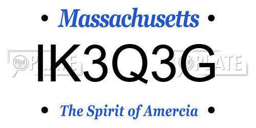 IK3Q3G Massachusetts License Plate