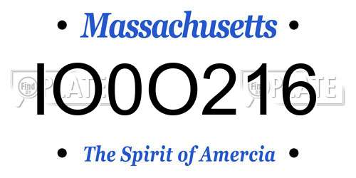 IO0O216 Massachusetts License Plate