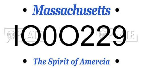 IO0O229 Massachusetts License Plate