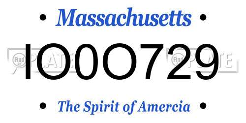 IO0O729 Massachusetts License Plate