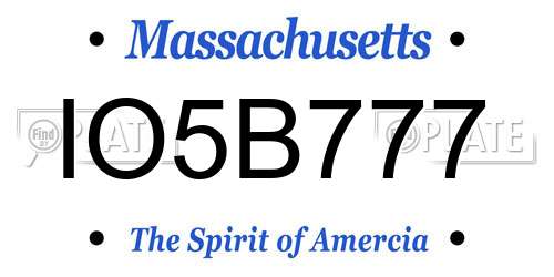IO5B777 Massachusetts License Plate