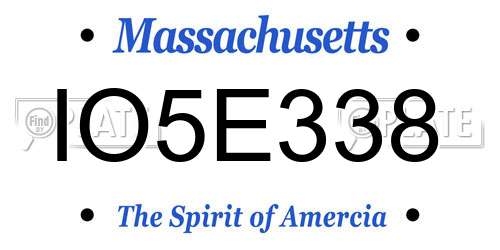 IO5E338 Massachusetts License Plate