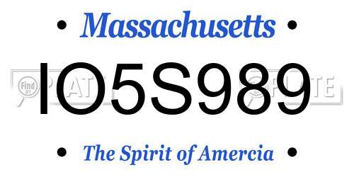 IO5S989 Massachusetts License Plate