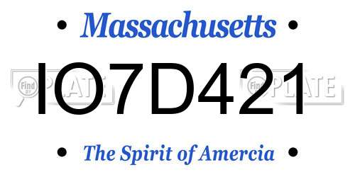 IO7D421 Massachusetts License Plate