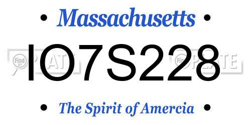 IO7S228 Massachusetts License Plate