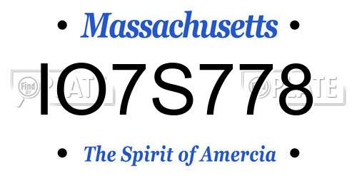 IO7S778 Massachusetts License Plate