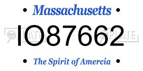 IO87662 Massachusetts License Plate