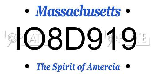 IO8D919 Massachusetts License Plate