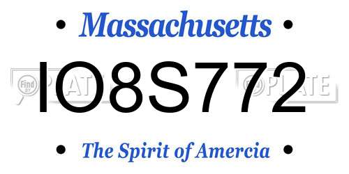 IO8S772 Massachusetts License Plate