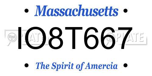 IO8T667 Massachusetts License Plate