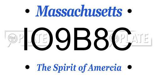 IO9B8C Massachusetts License Plate
