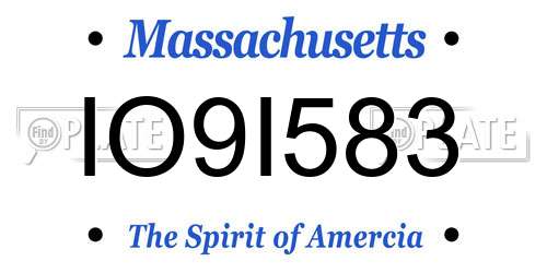 IO9I583 Massachusetts License Plate