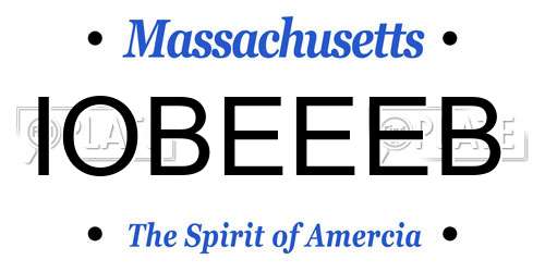 IOBEEEB Massachusetts License Plate