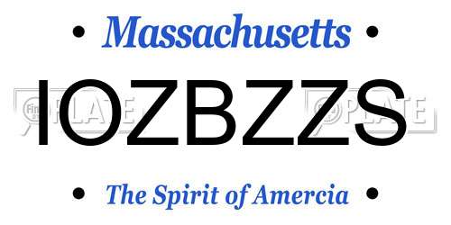 IOZBZZS Massachusetts License Plate