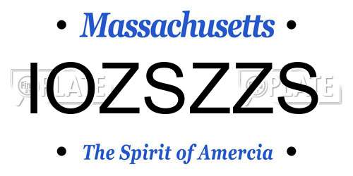 IOZSZZS Massachusetts License Plate