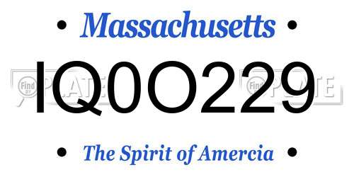 IQ0O229 Massachusetts License Plate
