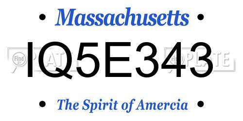 IQ5E343 Massachusetts License Plate