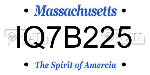IQ7B225 Massachusetts License Plate