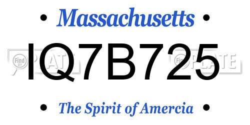 IQ7B725 Massachusetts License Plate
