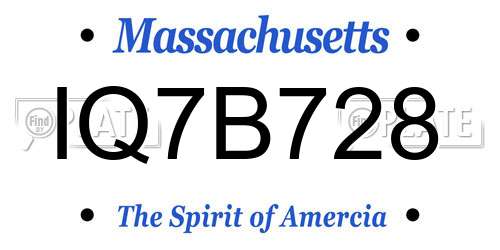 IQ7B728 Massachusetts License Plate