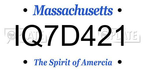 IQ7D421 Massachusetts License Plate
