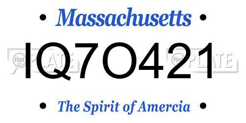 IQ7O421 Massachusetts License Plate