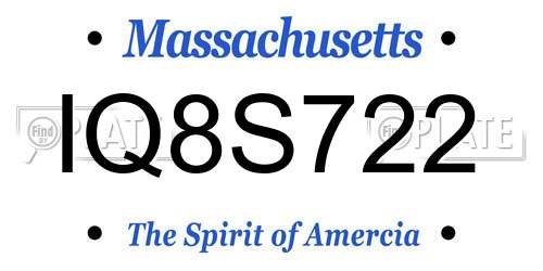 IQ8S722 Massachusetts License Plate