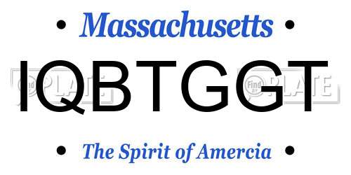 IQBTGGT Massachusetts License Plate