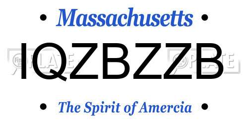 IQZBZZB Massachusetts License Plate