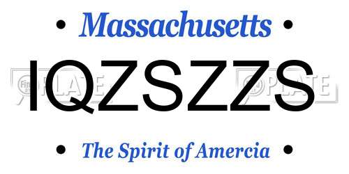 IQZSZZS Massachusetts License Plate