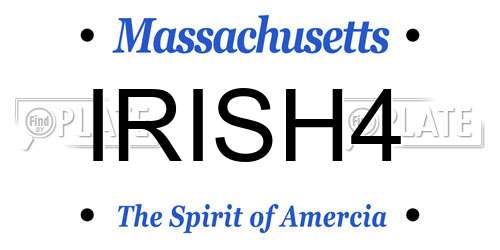 IRISH4 Massachusetts License Plate