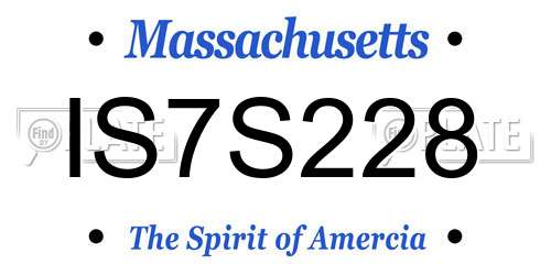 IS7S228 Massachusetts License Plate