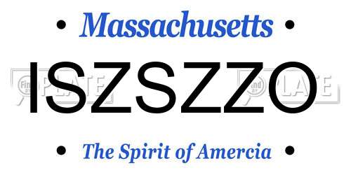 ISZSZZO Massachusetts License Plate