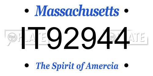 IT92944 Massachusetts License Plate
