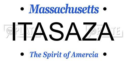 ITASAZA Massachusetts License Plate