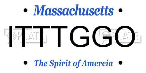 ITTTGGO Massachusetts License Plate