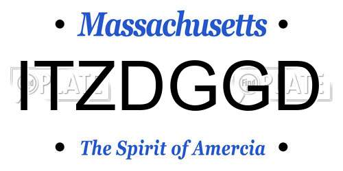 ITZDGGD Massachusetts License Plate